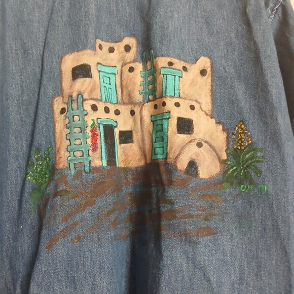 Dickies Upcycled Southwestern Long Sleeve Denim Shirt Women's XL - Picture 5 of 9